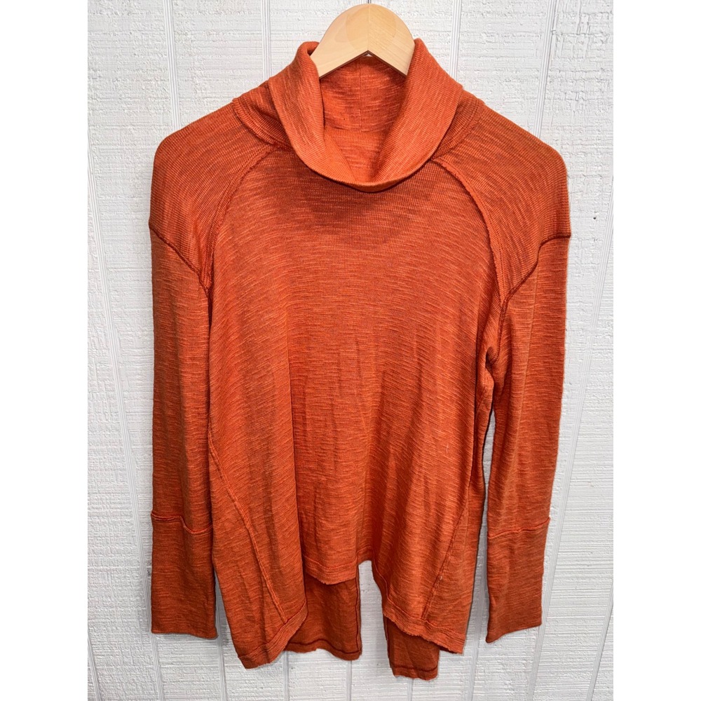 We The Free Cowl Neck Top Womens Burnt Orange Split Back Slub Knit Medium